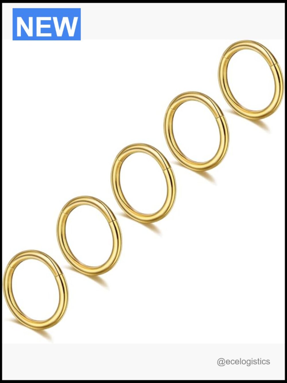 5 Pcs Surgical Steel Nose Hoop Rings Set - 16G 8mm Cartilage Septum Daith